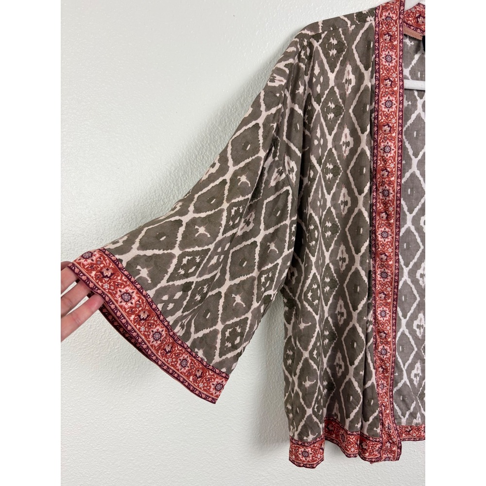 Feathers by Tolani Kimono Cropped Boho Festival Fall Cardigan Brown Red Women's - Picture 3 of 10
